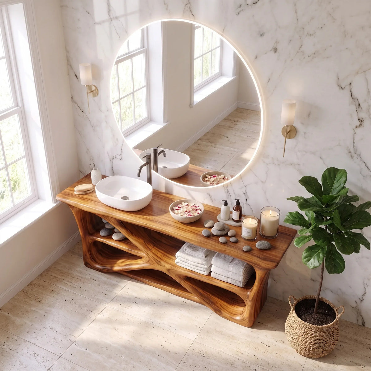 Serene Modern Bathroom Vanity Bathroom Vanity With Sink Freestanding Bathroom Vanity Open Shelf Design For Spa Bathroom