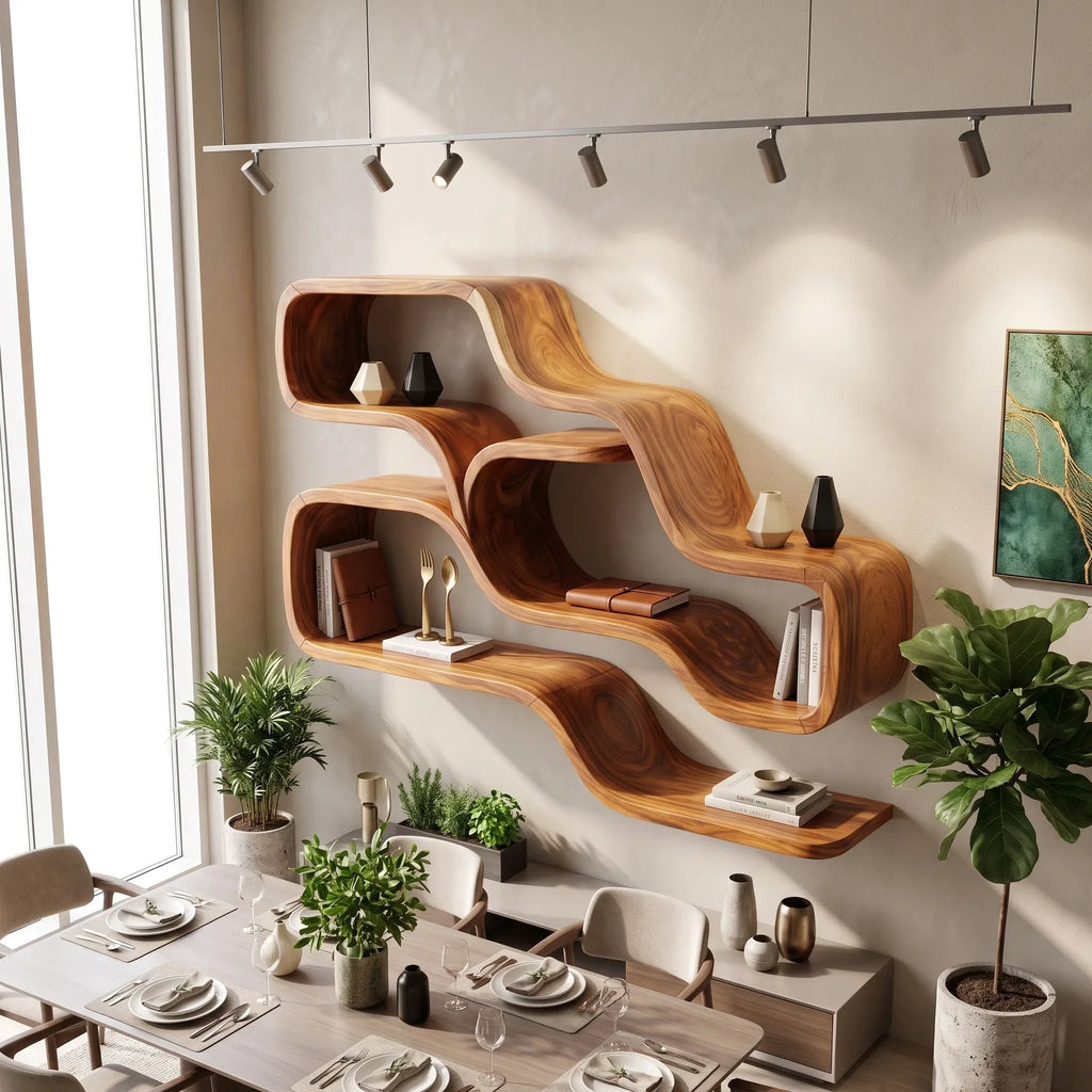 Farmhouse Organic Wood Shelves For Reading Nook