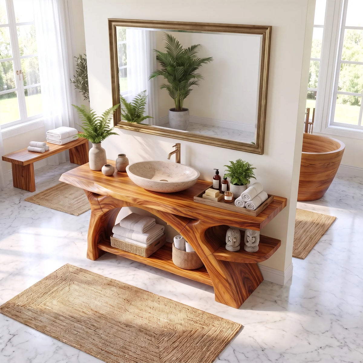 Serene Wooden Bathroom Vanity Bathroom Vanity With Sink Modern Bathroom Vanity Open Storage For Primary Bathroom