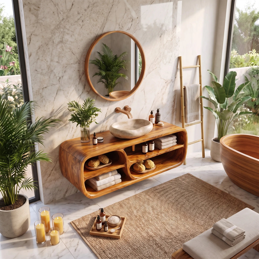 Sleek Floating Bathroom Vanity Bathroom Vanity With Sink Modern Bathroom Vanity Rounded Open Storage For Primary Bathroo