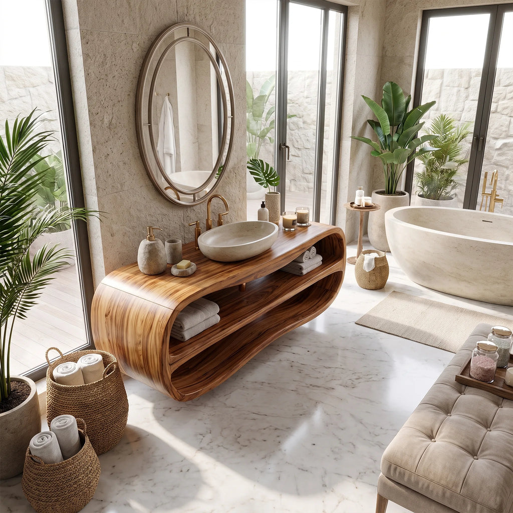 Contemporary Bathroom Vanity Bathroom Vanity With Sink Floating Bathroom Vanity Rounded Open Storage For Modern Bathroom