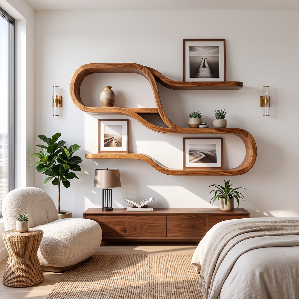 Mid Century Modern Wooden Display Shelves For Bedroom