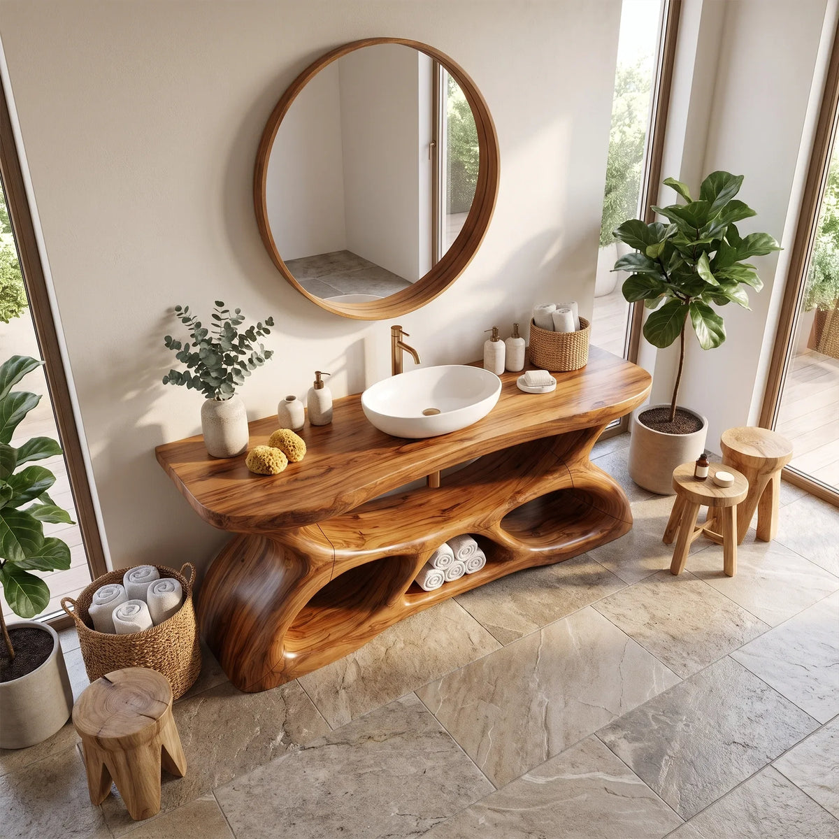 Graceful Bathroom Vanity With Sink Modern Bathroom Vanity Wooden Bathroom Vanity Sculptural Open Base For Primary Bathro
