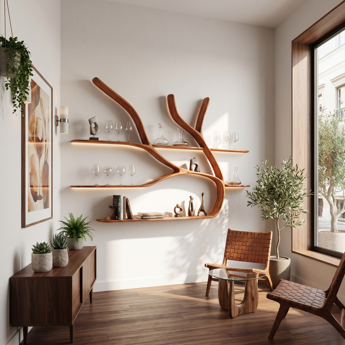 Minimalist Tree Branch Floating Bookshelf For Living Room