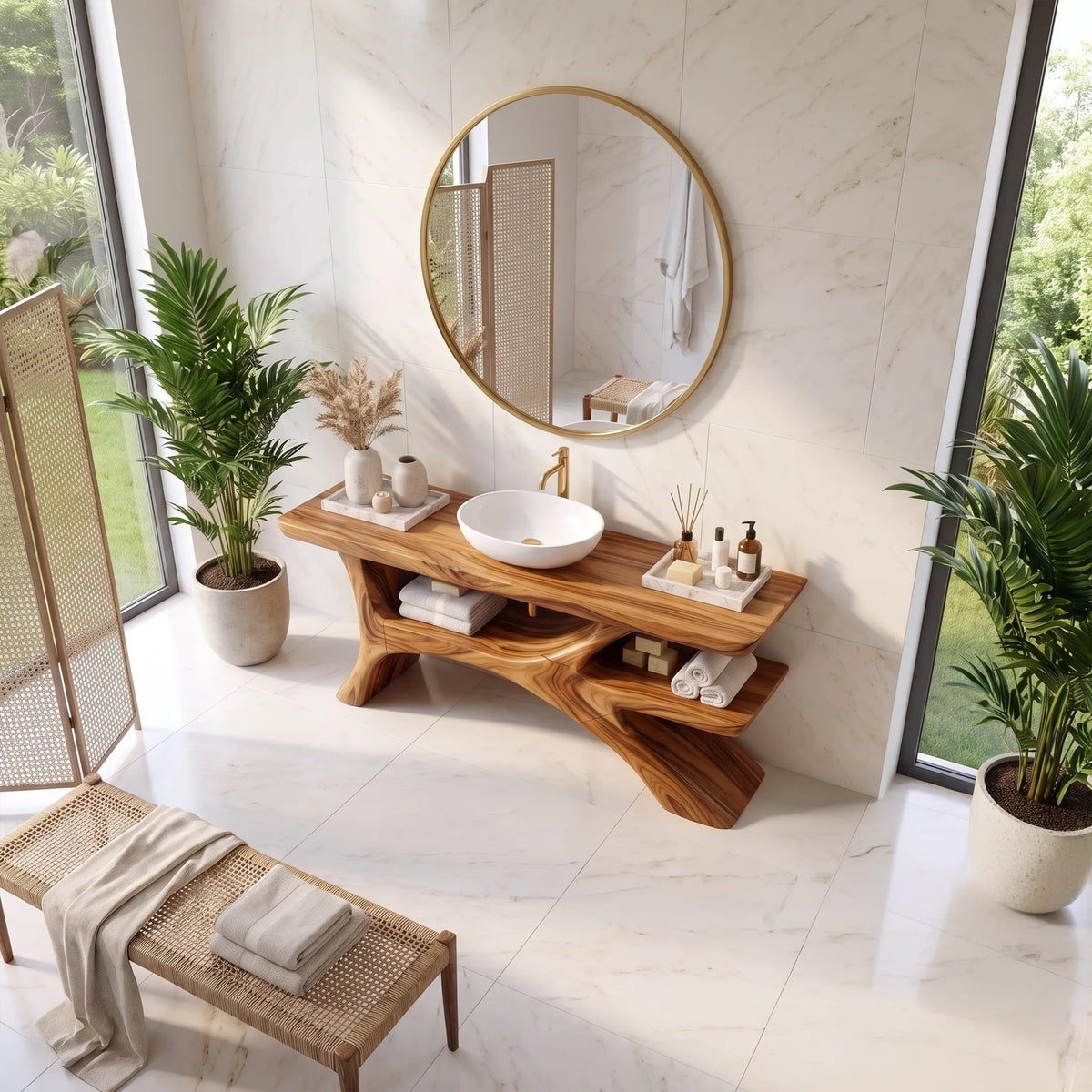 Airy Bathroom Vanity With Sink Modern Bathroom Vanity Wooden Bathroom Vanity Asymmetrical Open Shelf For Luxury Bathroom