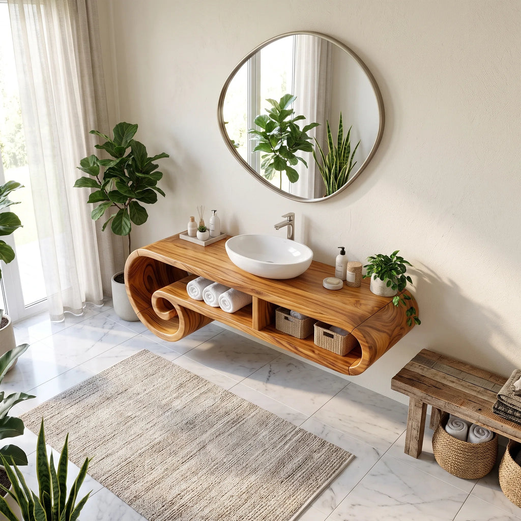 Serene Floating Bathroom Vanity Floating Bathroom Vanity With Sink Modern Bathroom Vanity Curved Open Storage For Spa Ba