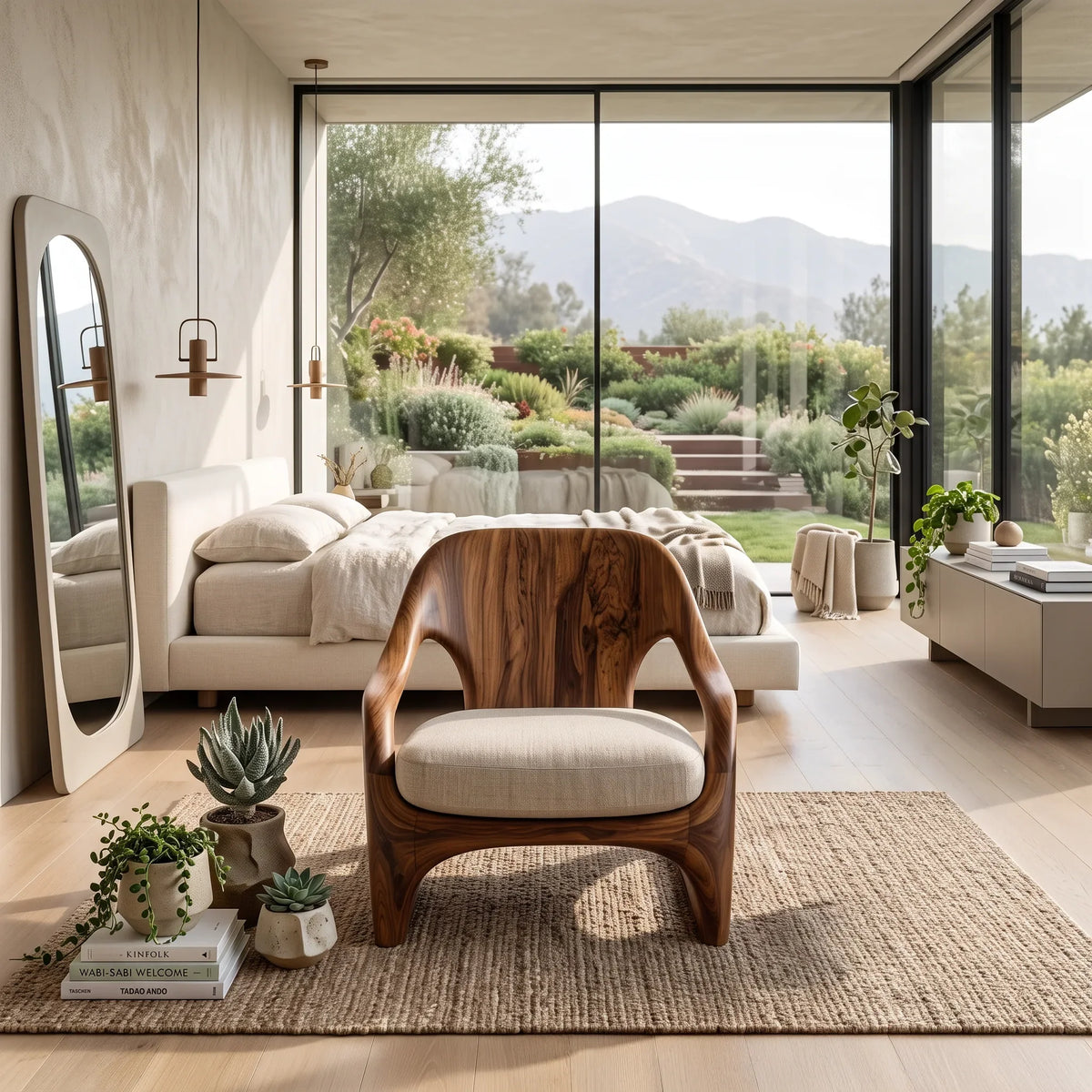 Modern Lounge Chair With Sculptural Triangular Frame For Designer Living