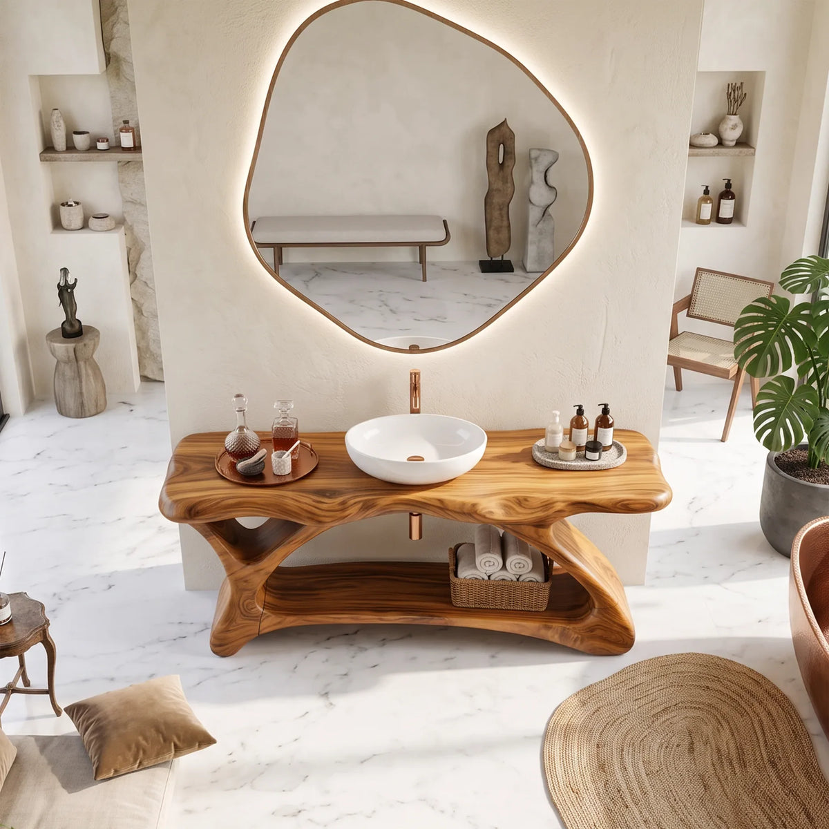 Organic Bathroom Vanity Bathroom Vanity With Sink Freestanding Bathroom Vanity Curved Lower Shelf For Resort Bathroom