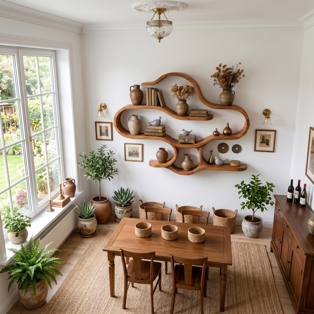 Boho Wooden Wall Mounted Display Shelves For Living Room