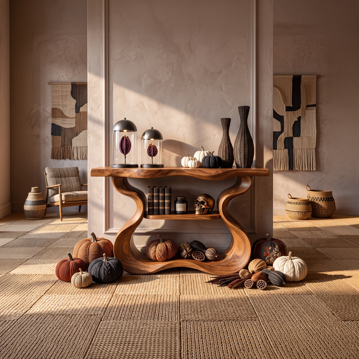 Organic Sculptural Form Console Table For Halloween Home Decor