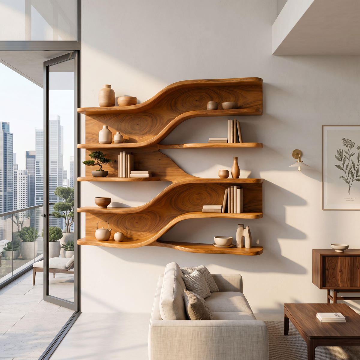 Modern Wooden Wall Mounted Bar Shelves For Dining Room