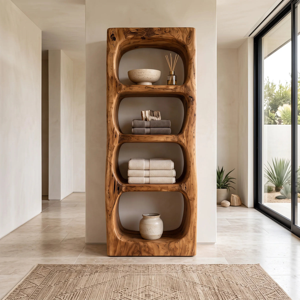 Organic Bathroom Cabinet With Rounded Open Storage Shelves For Bathroom