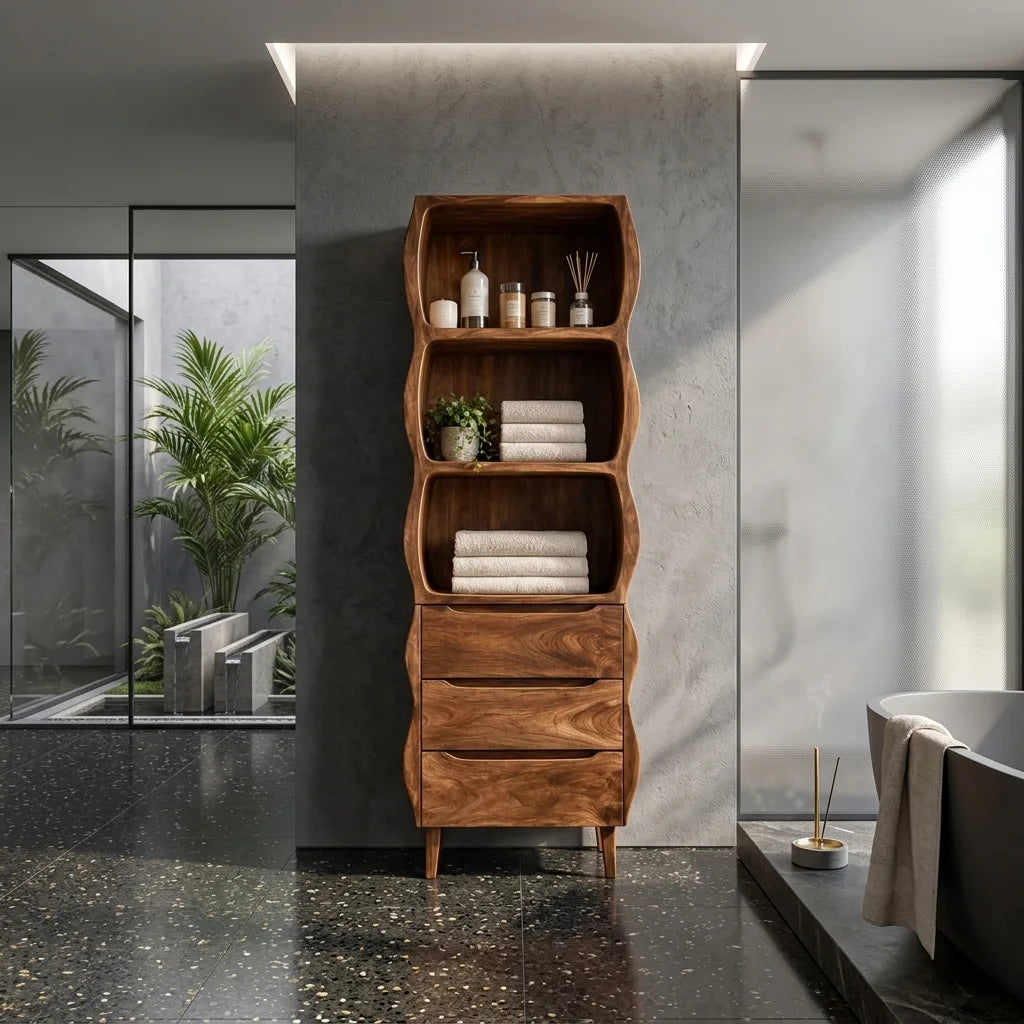 Modern Tall Bathroom Cabinet With Wavy Edges For Bathroom