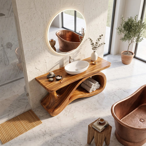 Airy Bathroom Vanity Bathroom Vanity With Sink Freestanding Bathroom Vanity Curved Base Storage For Primary Bathroom