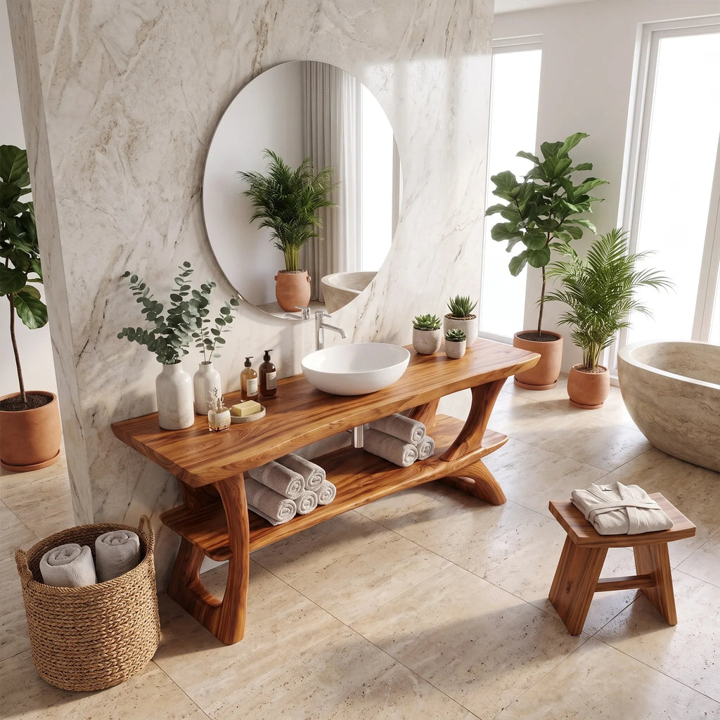 Tranquil Bathroom Vanity Bathroom Vanity With Sink Freestanding Bathroom Vanity Asymmetric Open Shelf For Spa Bathroom