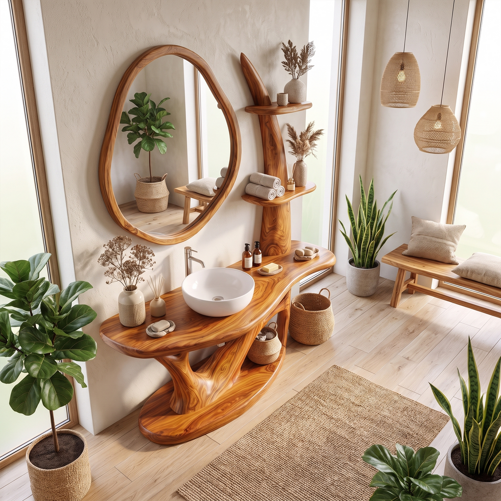 Sculptural Freestanding Bathroom Vanity Bathroom Vanity With Sink Modern Bathroom Vanity Integrated Side Shelves For Spa