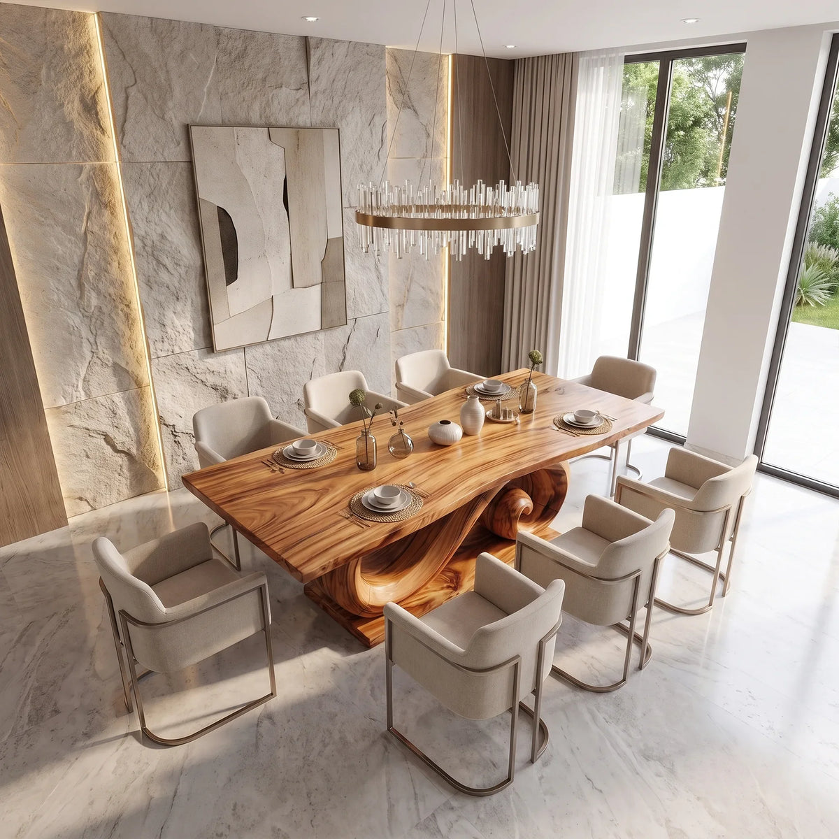 Graceful Dining Table Rectangle Modern Dining Table Double Scroll Base For Dining Room