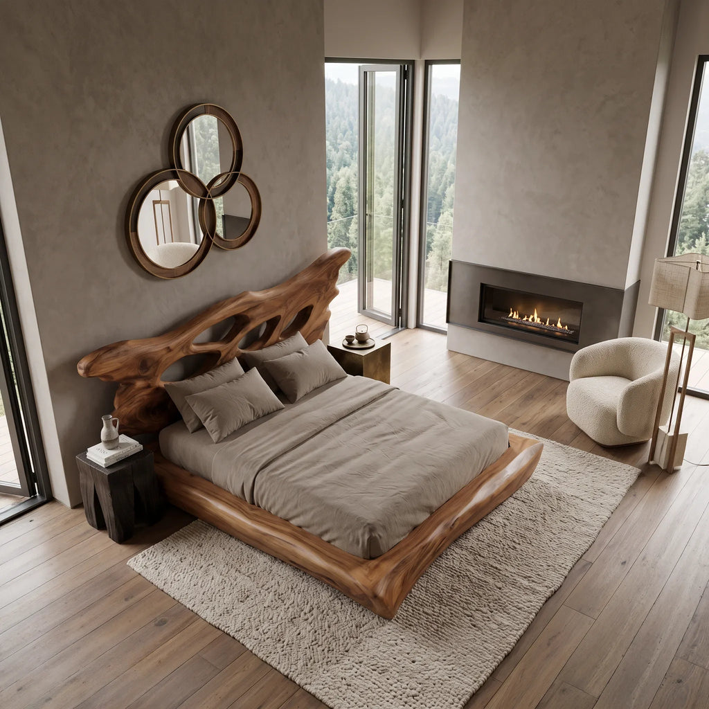 Modern Bed Frame Cutout Headboard For Luxury Master Bedroom