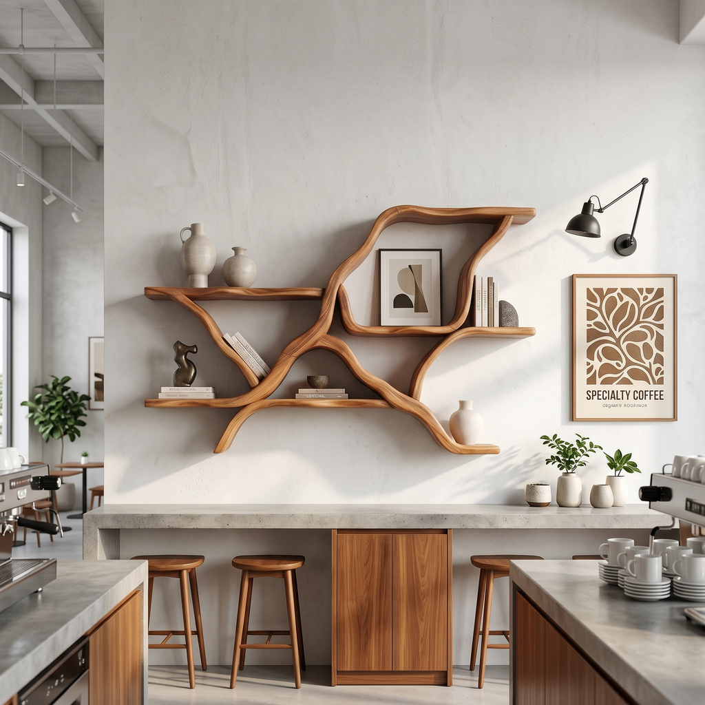 Mid Century Floating Display Shelves For Coffee Bar