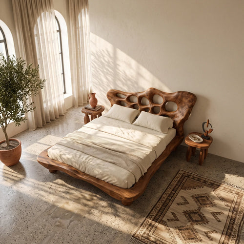 Contemporary Bed Frame Sculptural Headboard For Luxury Bedroom