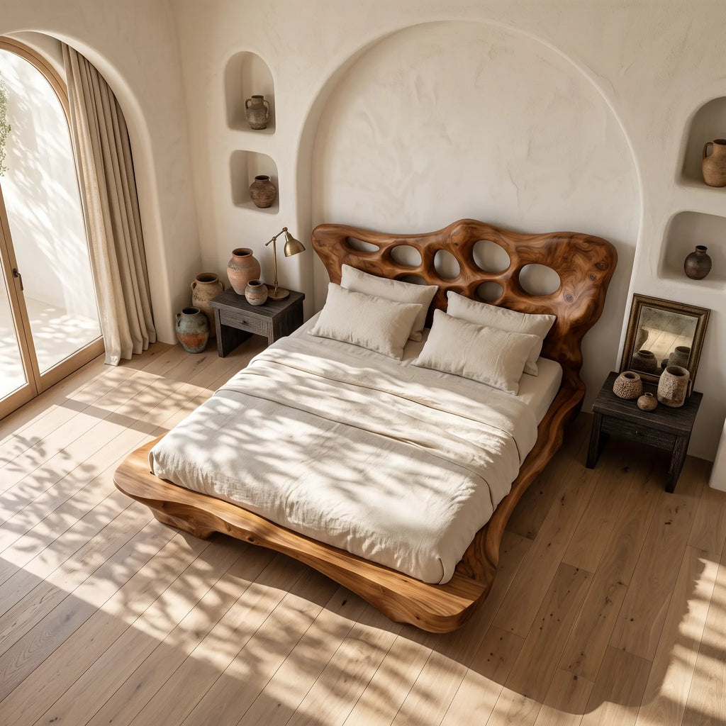 Modern Bed Frame Cutout Headboard Sculptural For Luxury Bedroom