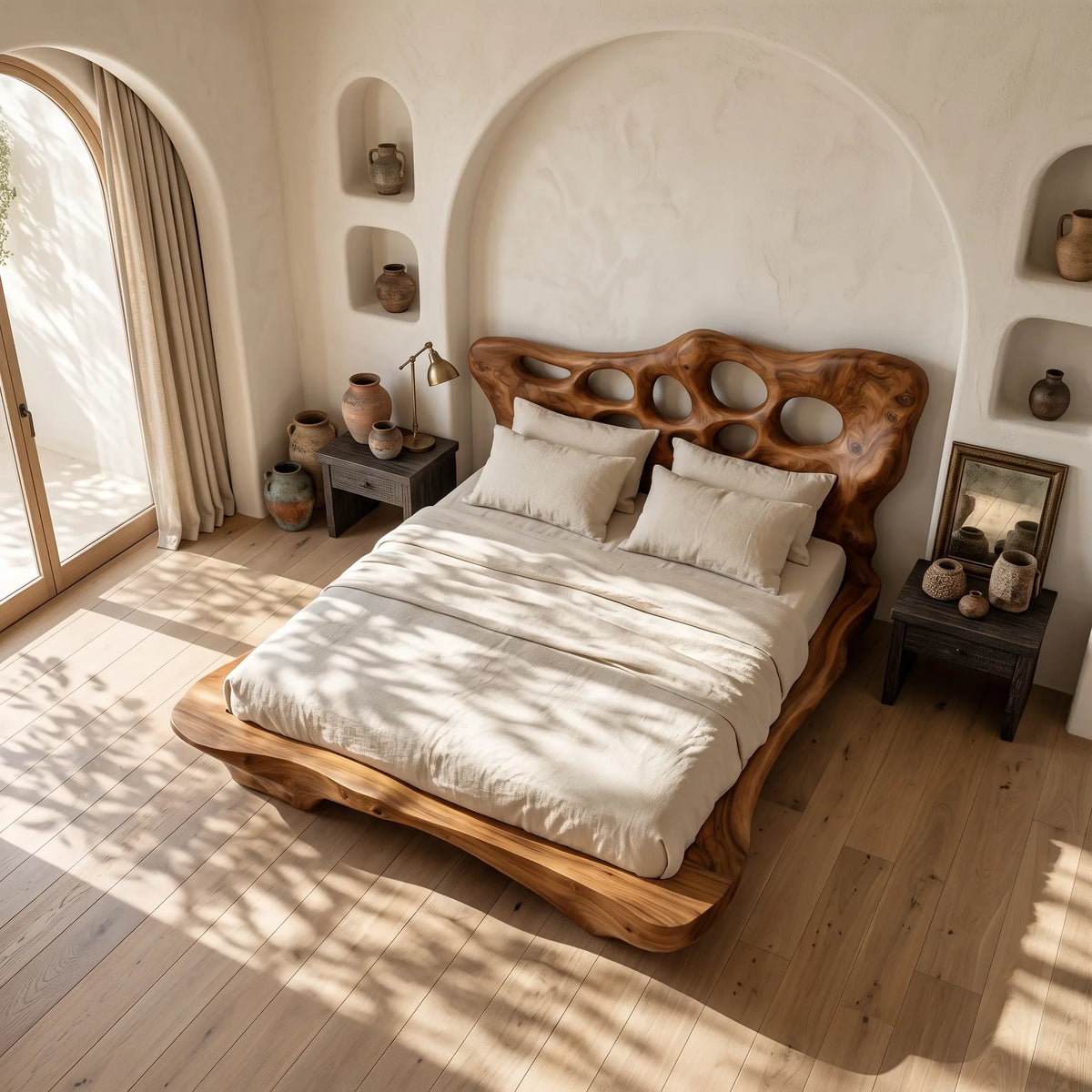 Modern Bed Frame Cutout Headboard Sculptural For Luxury Bedroom