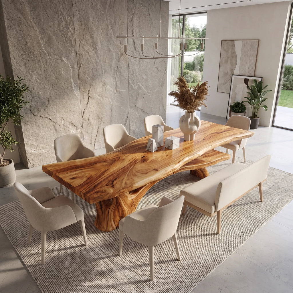 Natural Outdoor Dining Table Rectangle Dining Table Branch Base For Covered Patio