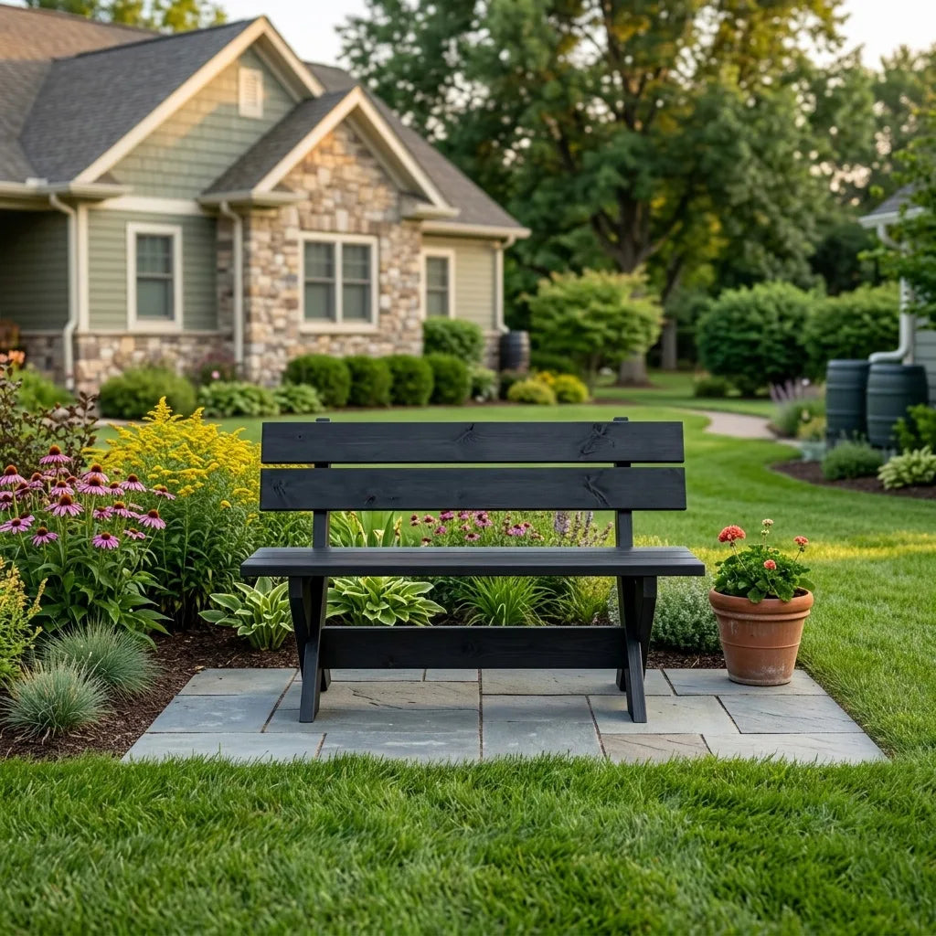 Modern Wooden Bench With X-shaped Legs For Garden