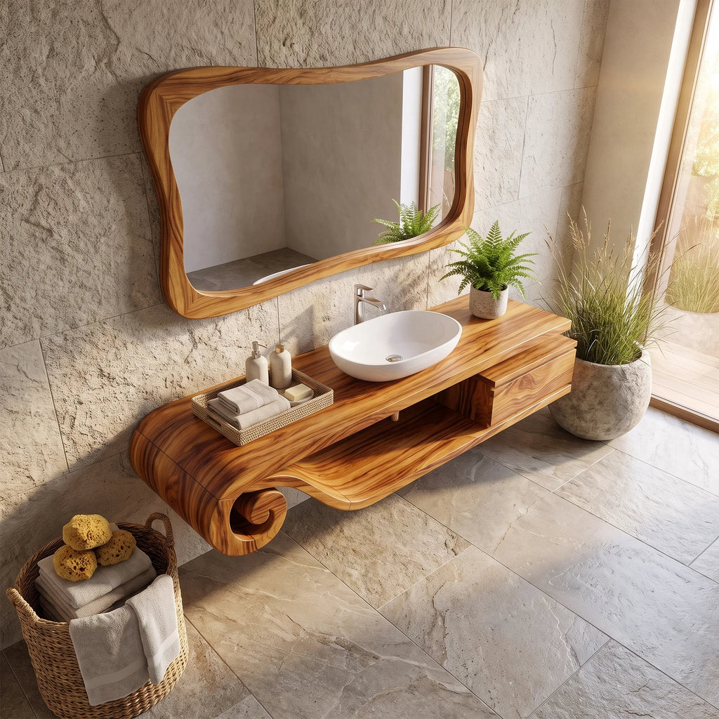 Flowing Floating Bathroom Vanity Floating Bathroom Vanity With Sink Modern Bathroom Vanity Curved Open Storage For Luxur