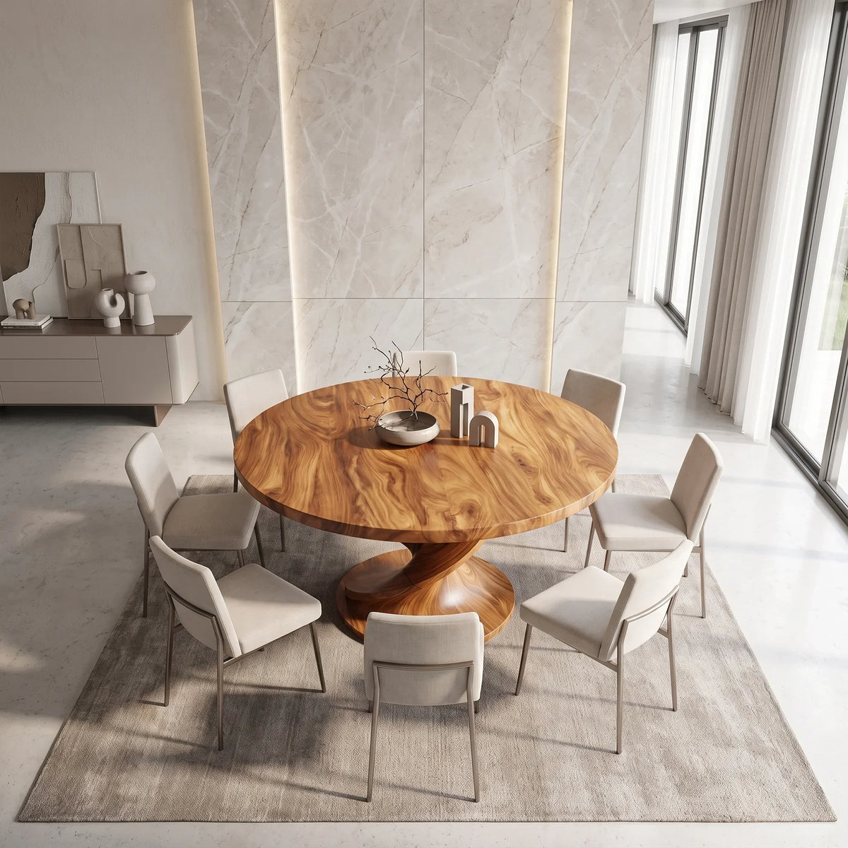 Relaxed Round Dining Table Wooden Dining Table Dining Room Table Spiral Base For Dining Room