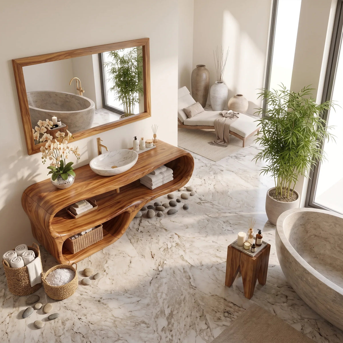 Flowing Floating Bathroom Vanity Bathroom Vanity With Sink Modern Bathroom Vanity Tiered Open Shelves For Primary Bathro