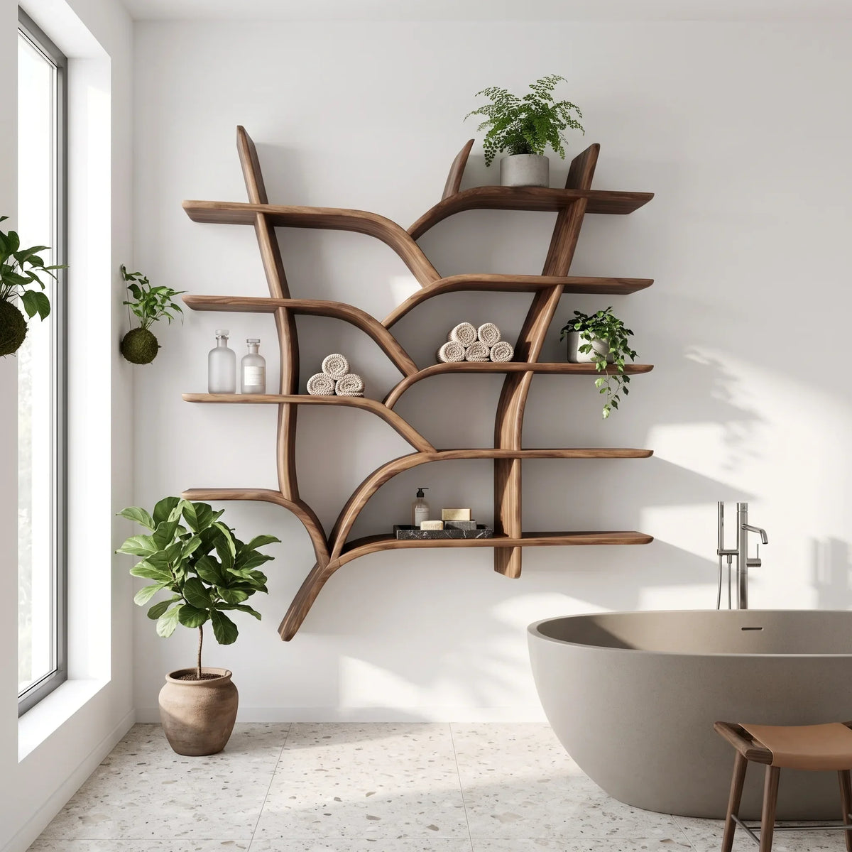 Mid Century Live Edge Bookshelves For Home Library