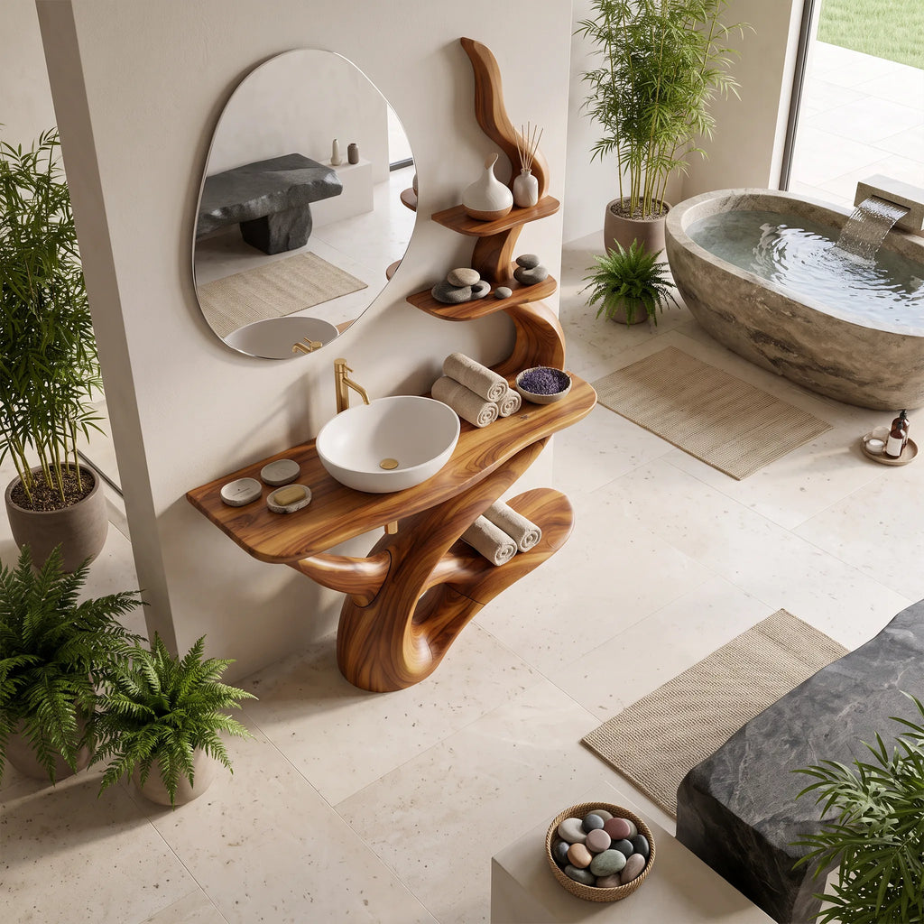 Graceful Bathroom Vanity Bathroom Vanity With Sink Freestanding Bathroom Vanity Sculptural Open Shelf For Modern Bathroo