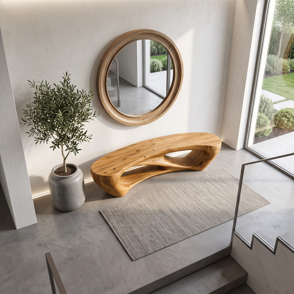 Mid Century Accent Bench With Rounded Arch Base For Bathroom