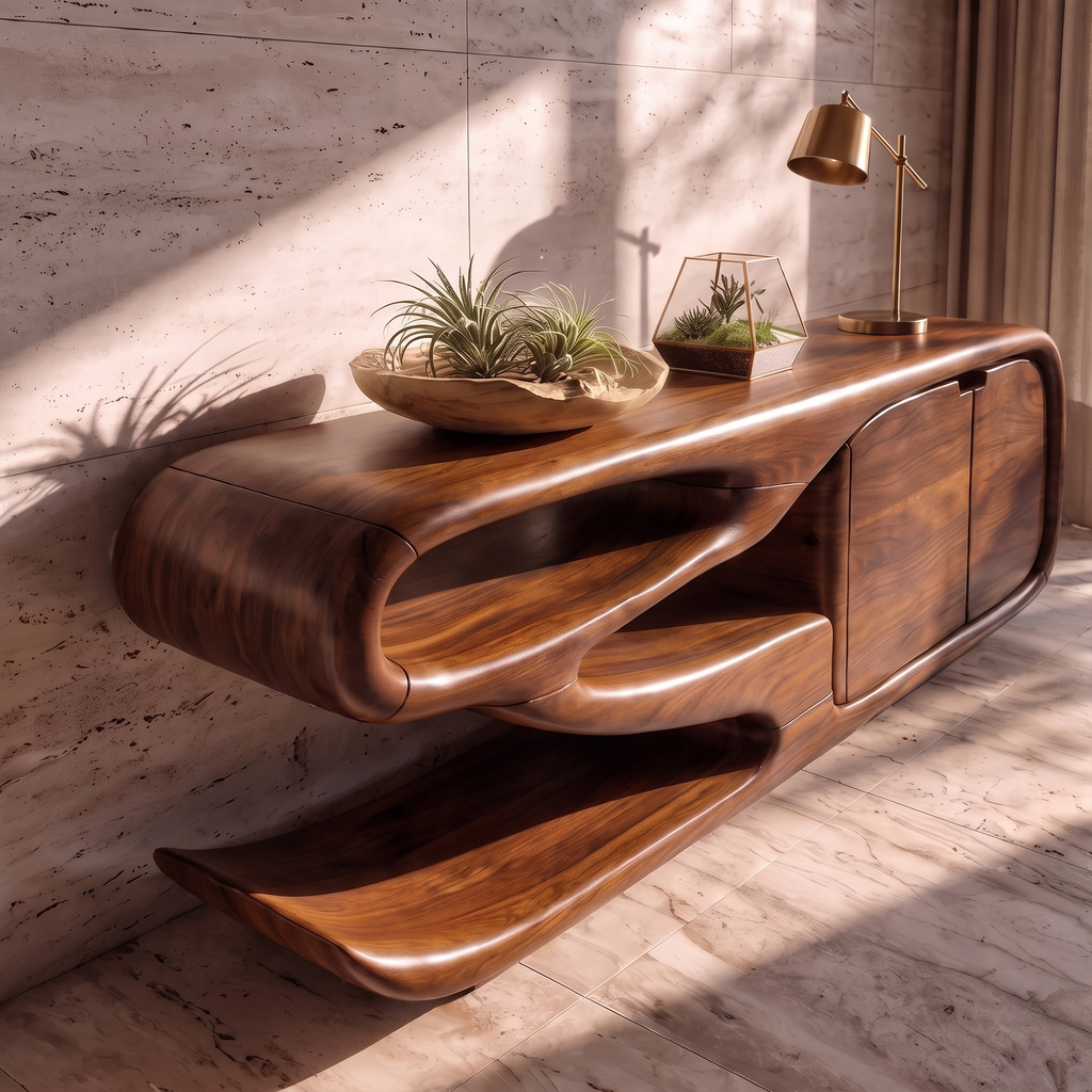 Scandinavian Sideboard With Asymmetrical Display Compartments For Living Room