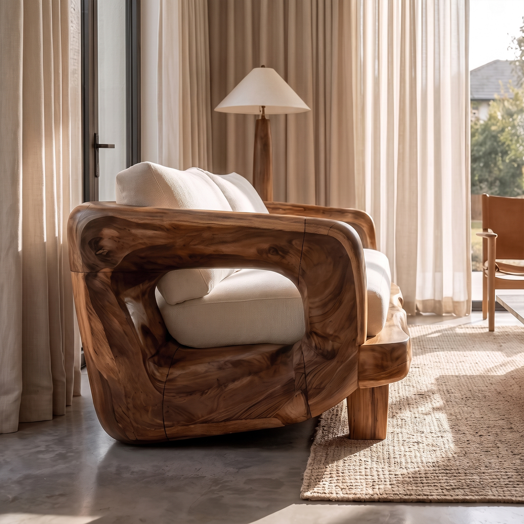 Rustic Sculptural Frame Sofa For Living Room And Lounge Area