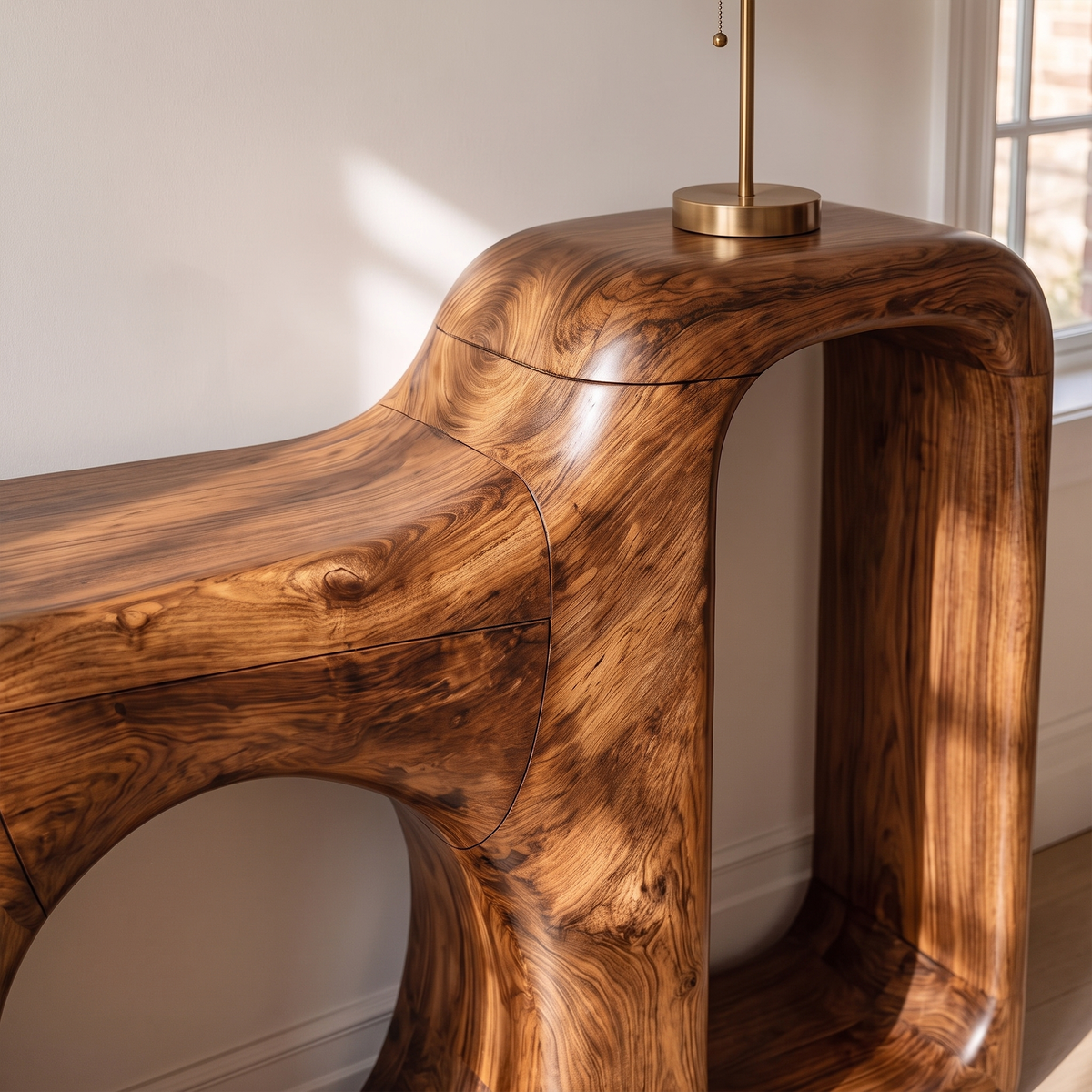 Organic Console Table With Sculptural Open Frame For Entryway