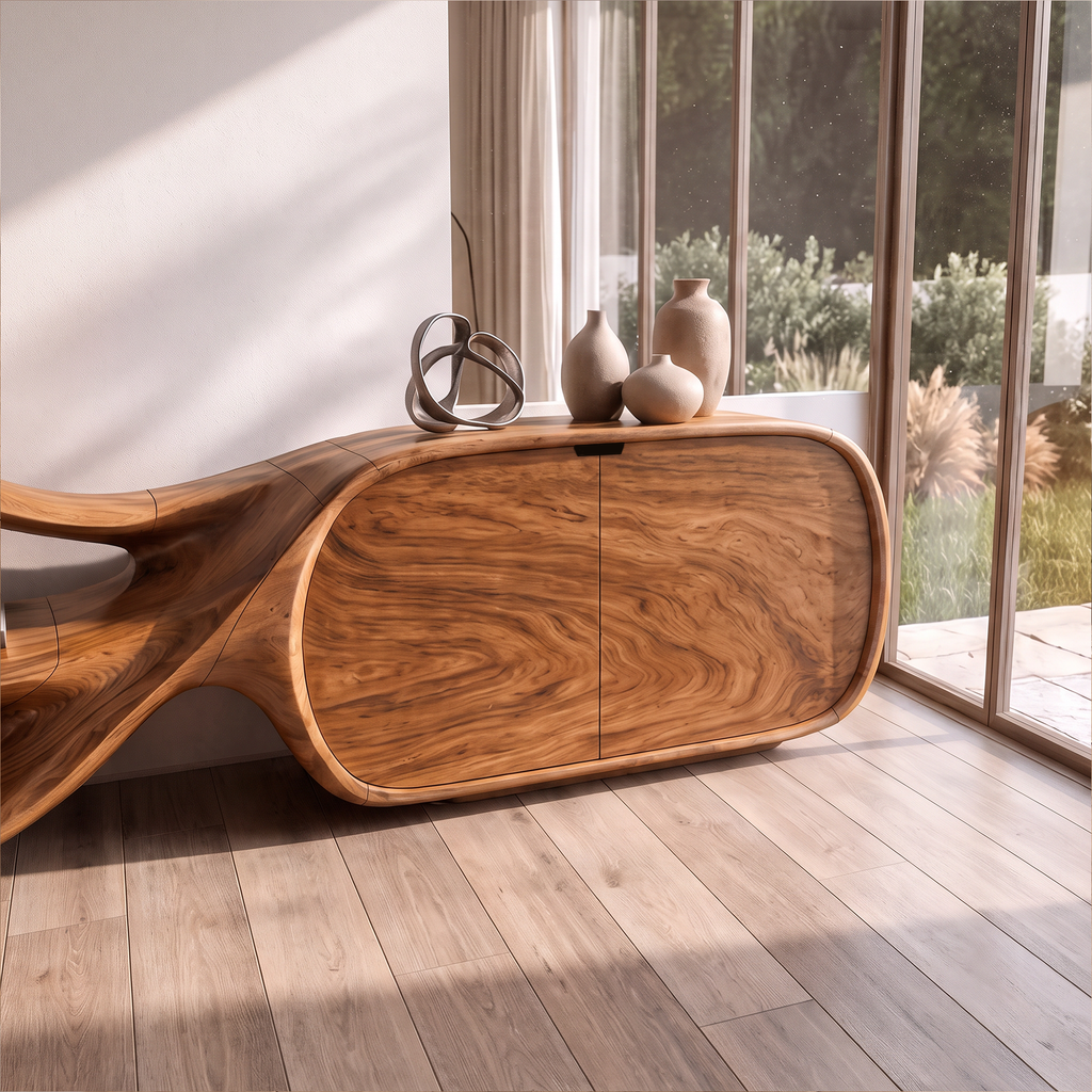 Modern Sideboard With Sculptural Curved Frame For Living Room