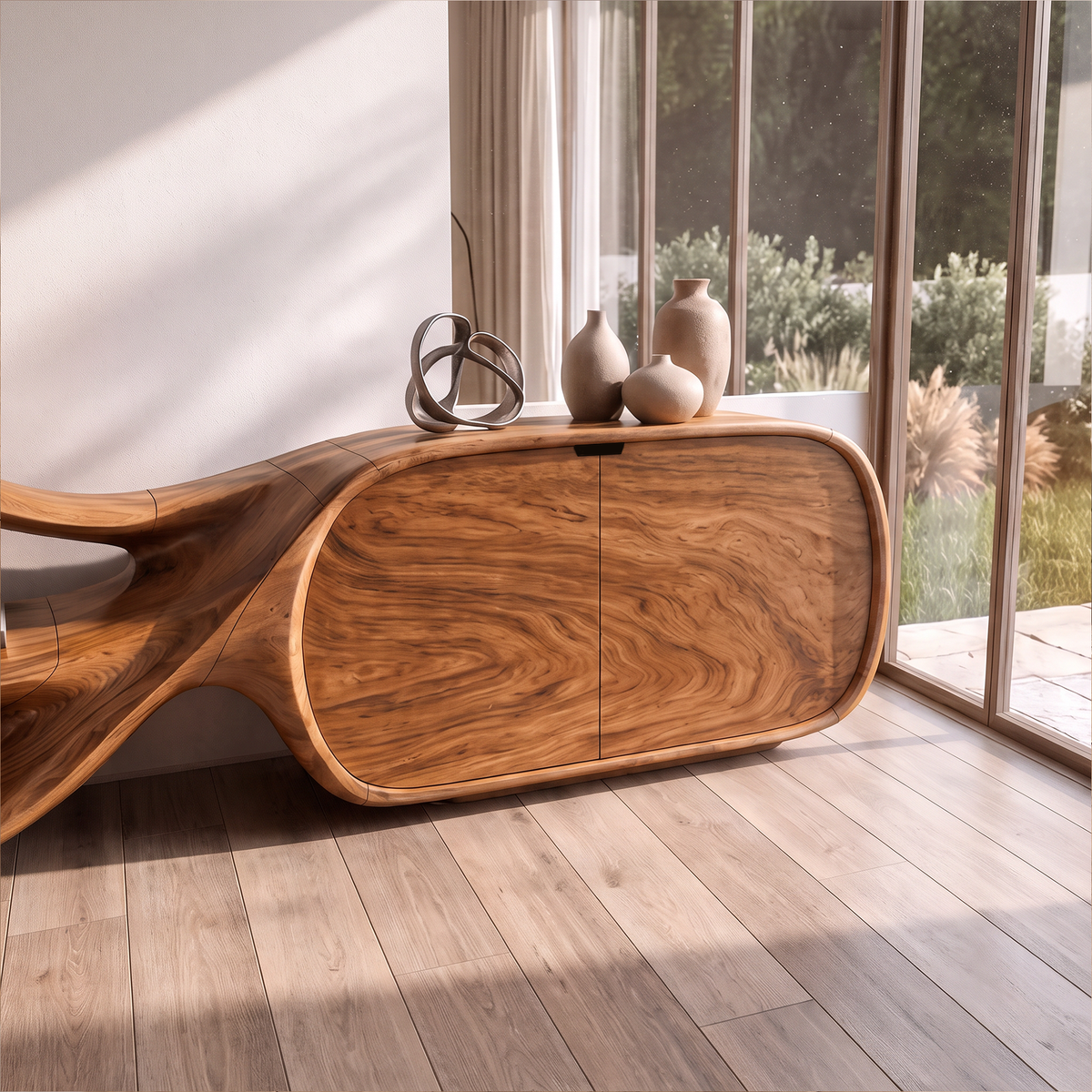 Modern Sideboard With Sculptural Curved Frame For Living Room