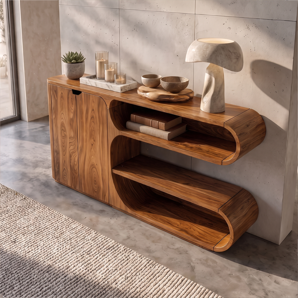 Modern Sideboard With Rounded Display Compartments For Living Room