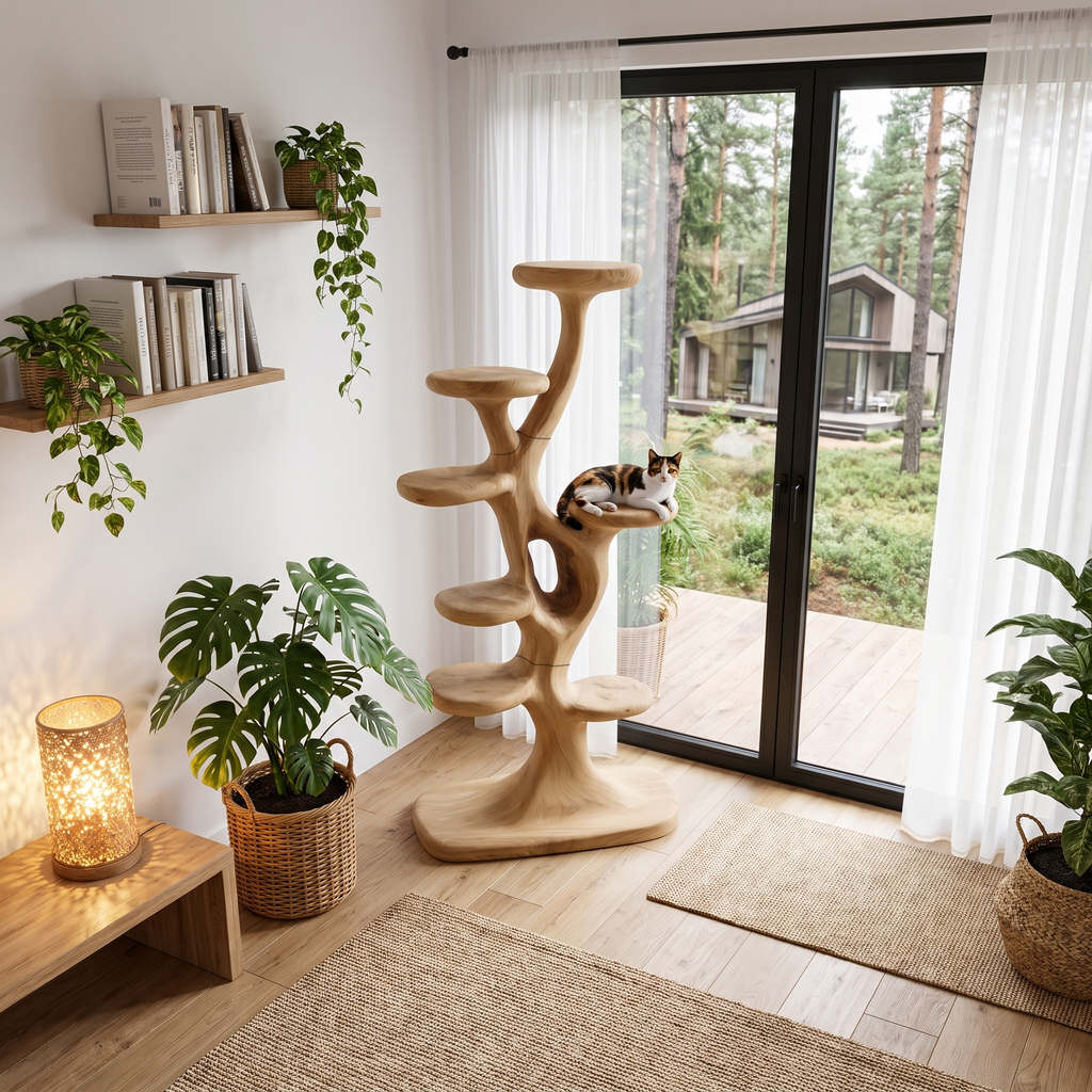 Modern Tree Shaped Cat Tree With Multi Level Platforms For Indoor Cats