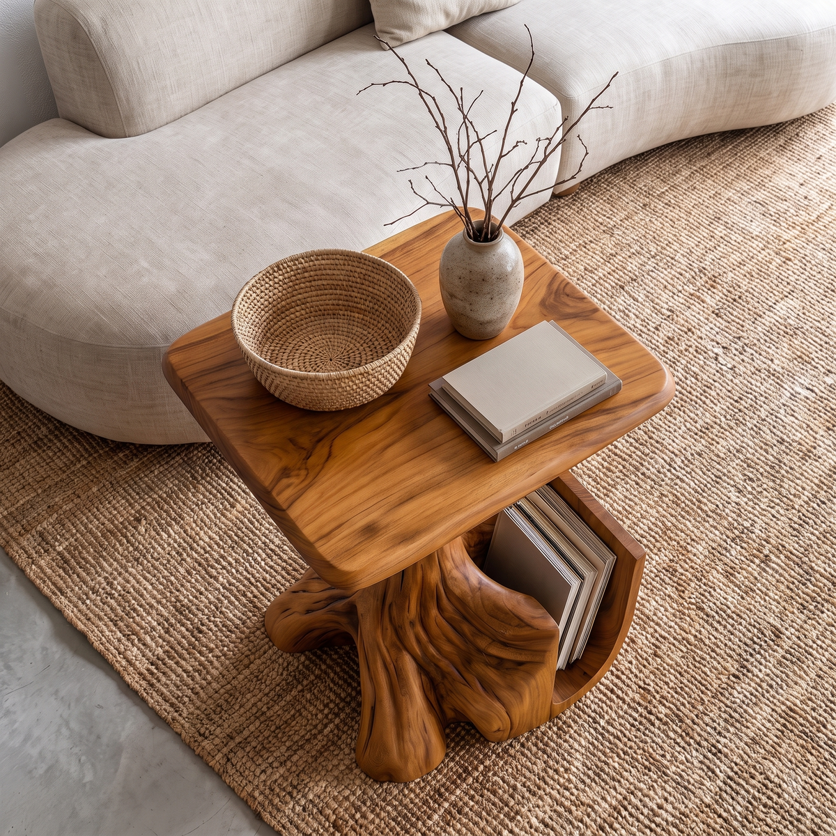 Contemporary Sculptural Side Table With Tree Inspired Base For Living Room
