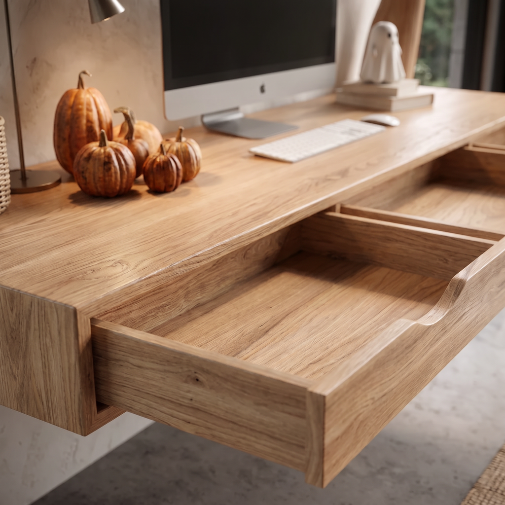 Natural Halloween Desk With Drawers And Spooky Branch Design For Home Office