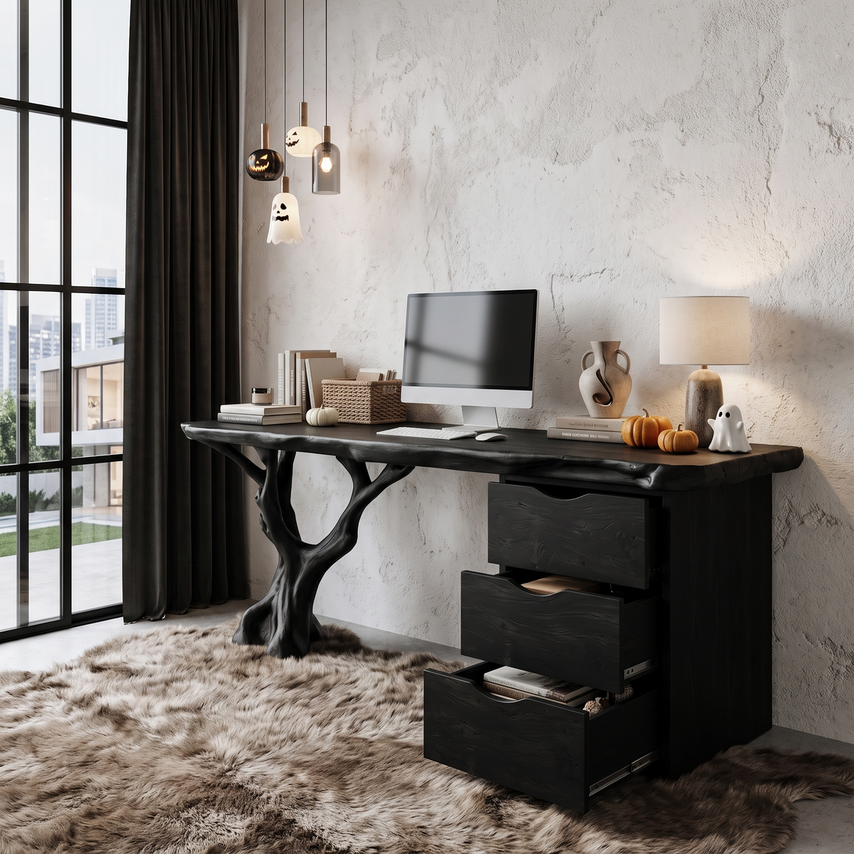 Mid Century Halloween Desk Branch Design For Study Room And Workspace