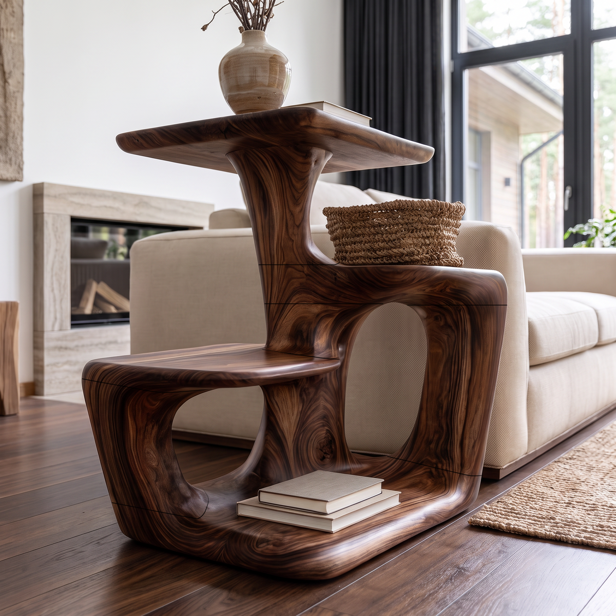 Modern Sculptural Side Table With Curved Form For Living Room