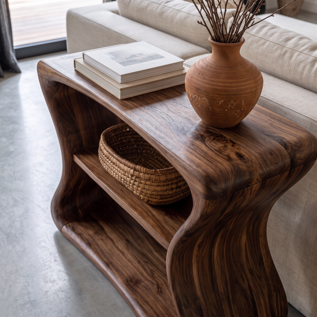 Contemporary Beside Table With Flowing Curved Frame For Living Room