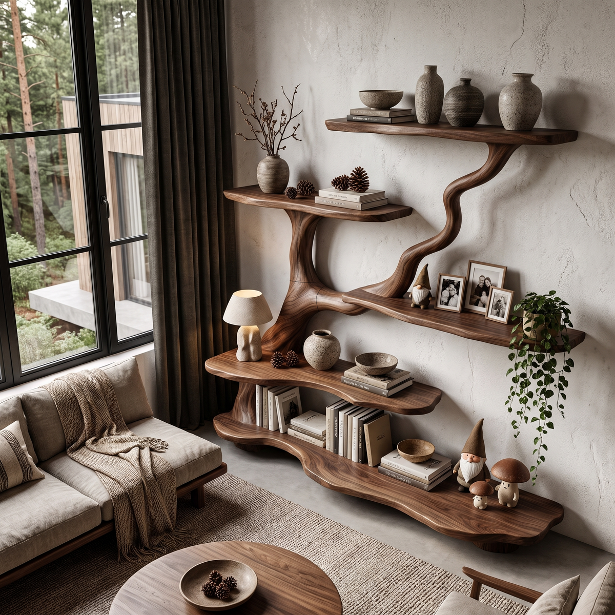 Organic Tree Bookshelf With Flowing Branch Design For Living Room