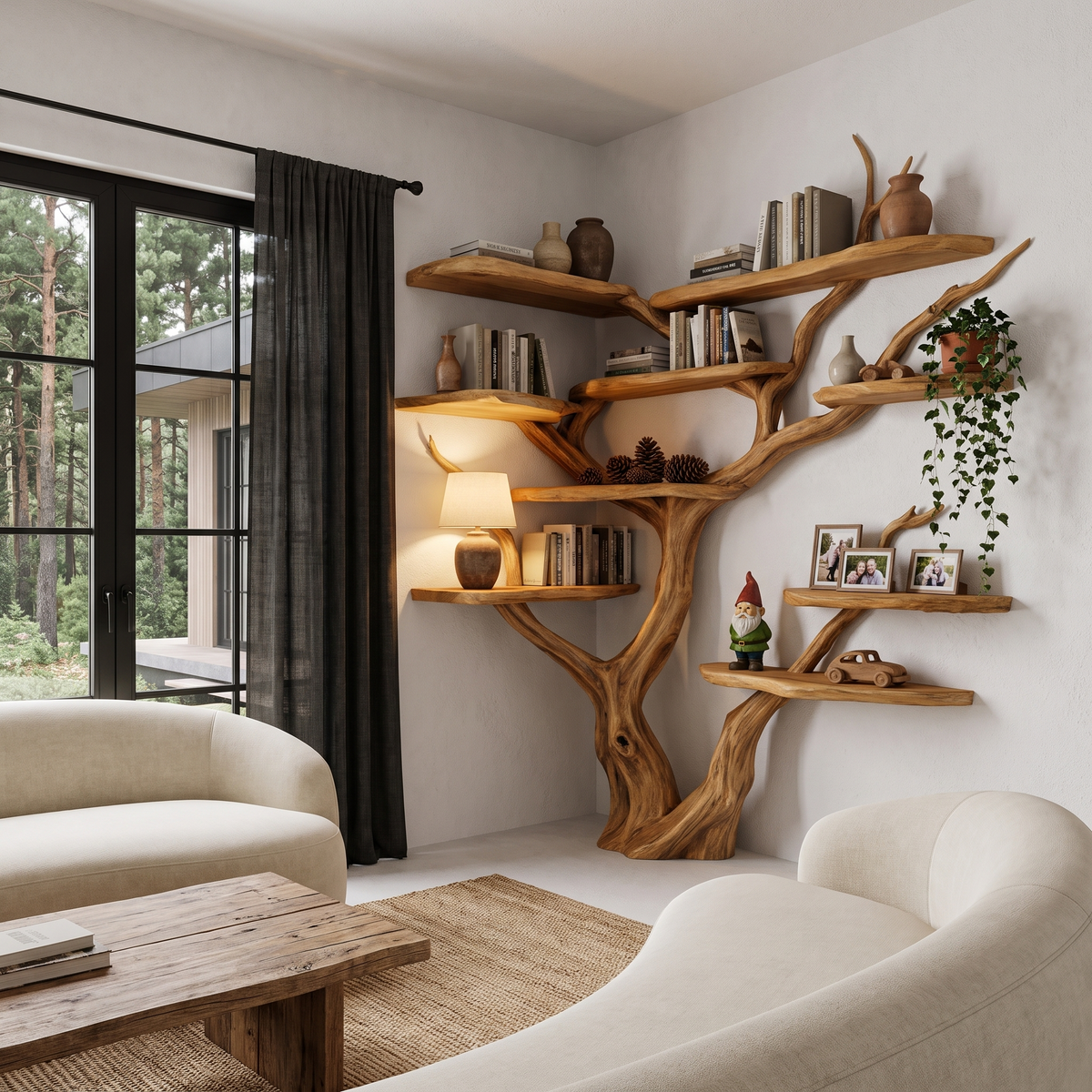 Contemporary Tree Bookshelf With Corner Branch Design For Home Office