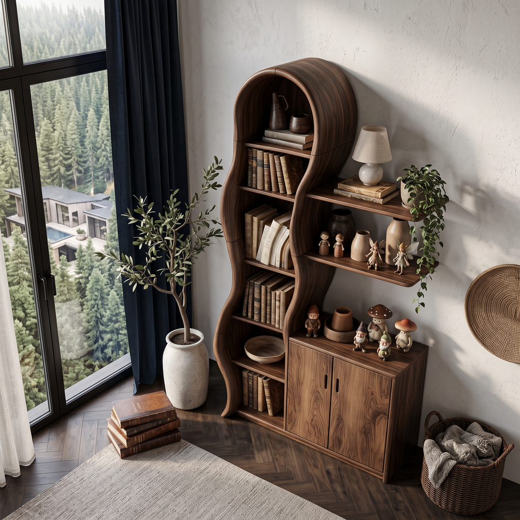 Contemporary Wooden Display Cabinet With Sculptural Branch Frame For Living Room