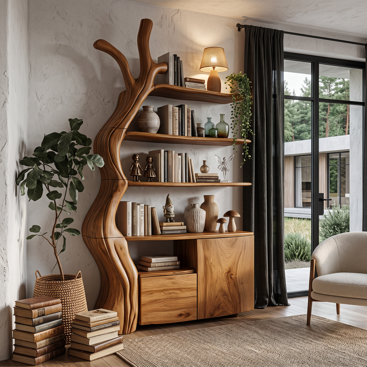 Organic Display Cabinet With Flowing Tree Silhouette For Bedroom